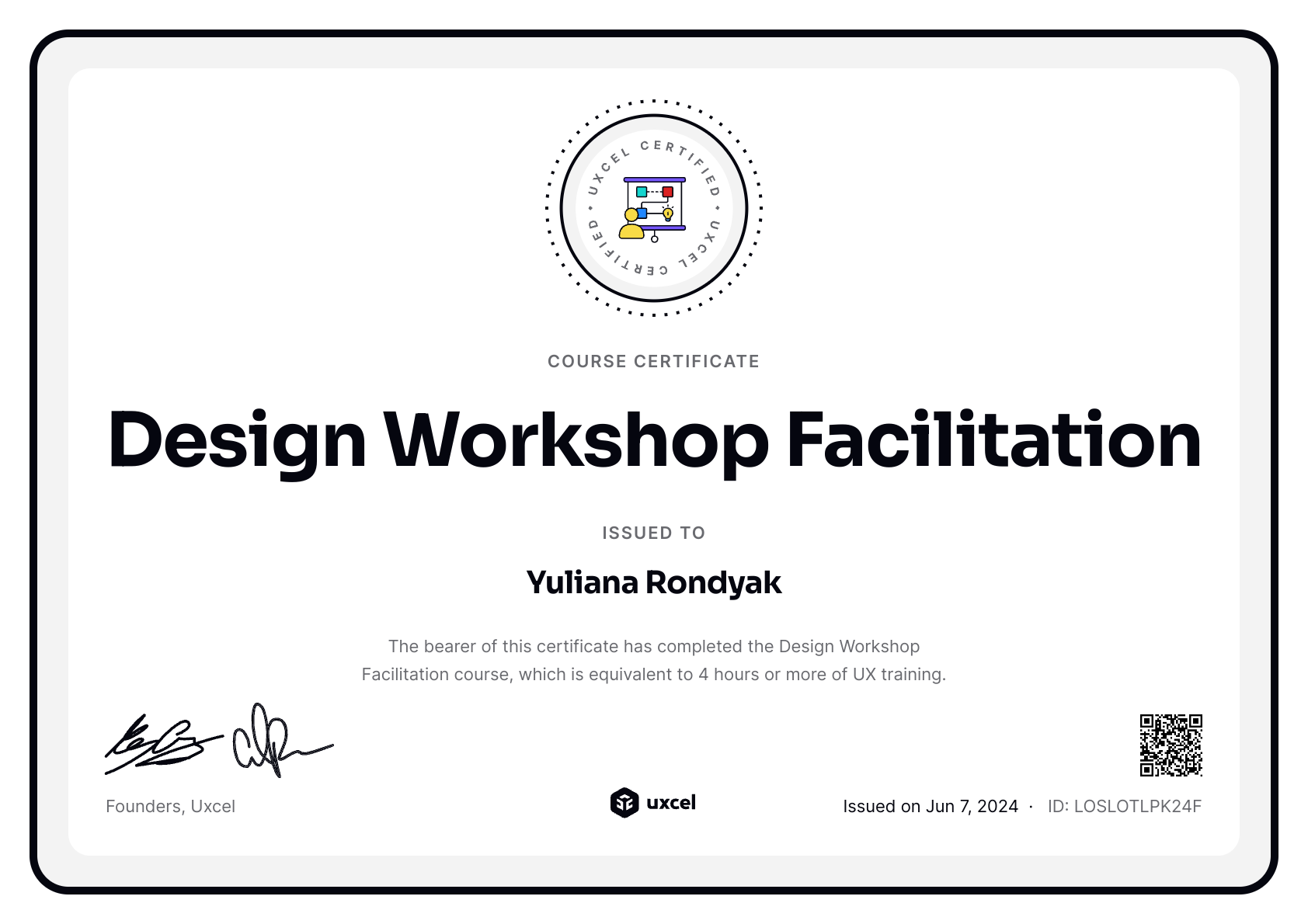 Yuliana Rondyak's certificate